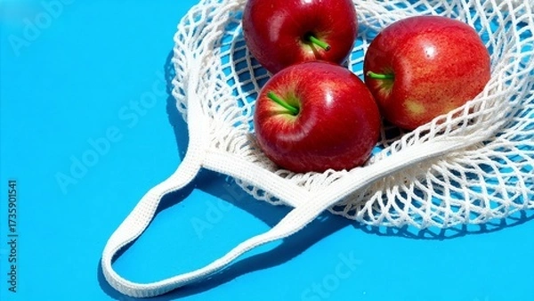 Fototapeta Fresh Apples in a Net Bag