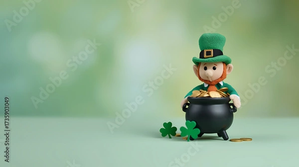 Fototapeta St. Patrick's Day banner featuring a leprechaun and pot of gold.