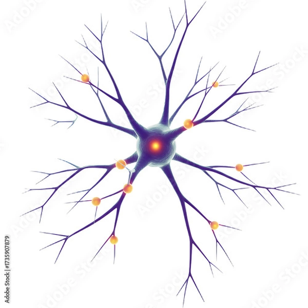 Fototapeta Stylized Neuron Illustration Blue and Orange on White Background
