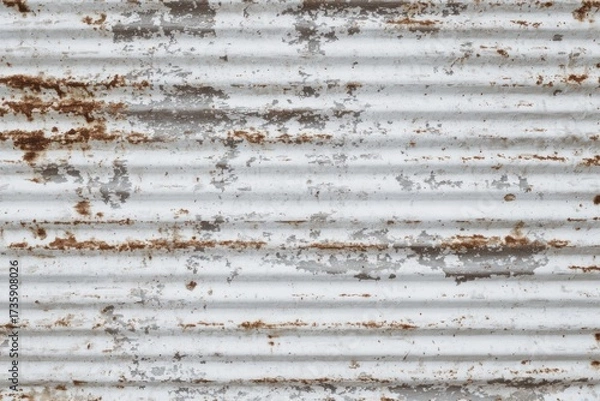 Fototapeta Corrugated metal sheet with peeling paint and rust.