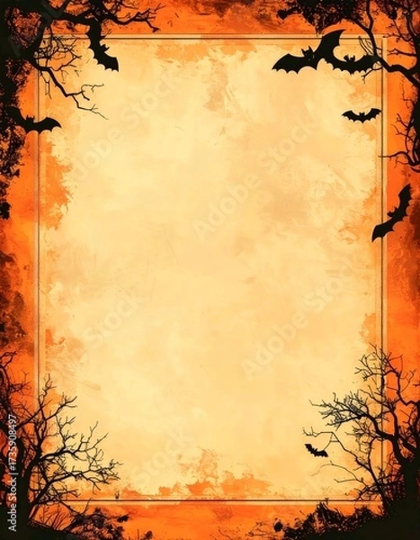 Obraz Retro vintage Halloween poster background with faded orange sepia tones and aged paper texture