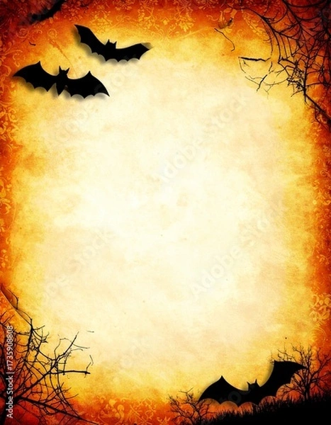 Obraz Retro vintage Halloween poster background with faded orange sepia tones and aged paper texture