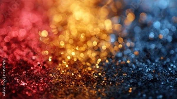 Fototapeta Red gold glitter close up detailed view of shimmering red and gold glitter capturing its sparkling texture and vibrant colors