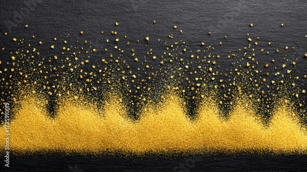 Fototapeta Radiant gold glitter effect against deep black background close up of golden sparkling dust creating a vibrant festive texture on a dark canvas