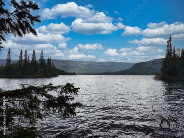 Obraz A lake with a cloudy sky in the background