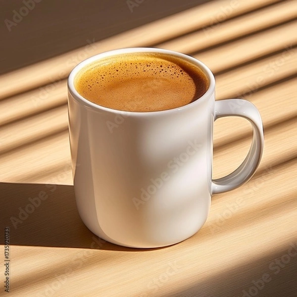 Fototapeta Warm Coffee in Modern Style with Soft Natural Light and Shadows