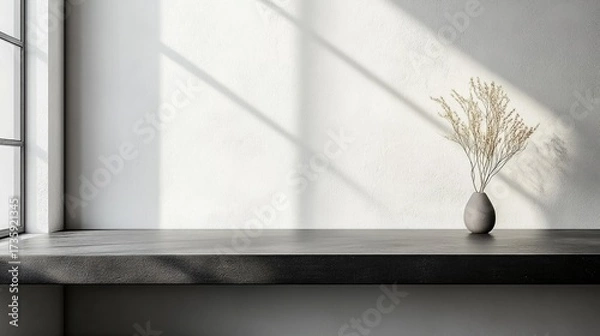 Fototapeta Create a stunning modern interior design with this stylish minimalist vase and sunlit concrete wall for a calming, natural, and professional backdrop perfect for lifestyle content