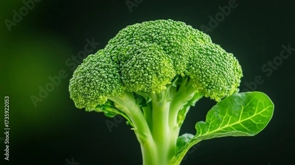 Fototapeta Fresh Broccoli with Leaf Against a Dark Background in High Definition