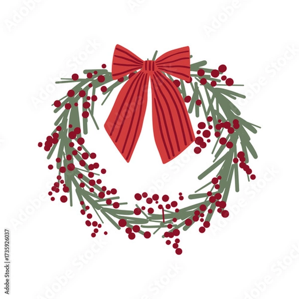Fototapeta Christmas and New Year decorations design elements. Xmas Decor. Winter holiday ornament with bow. Flat vector illustrations on a white background