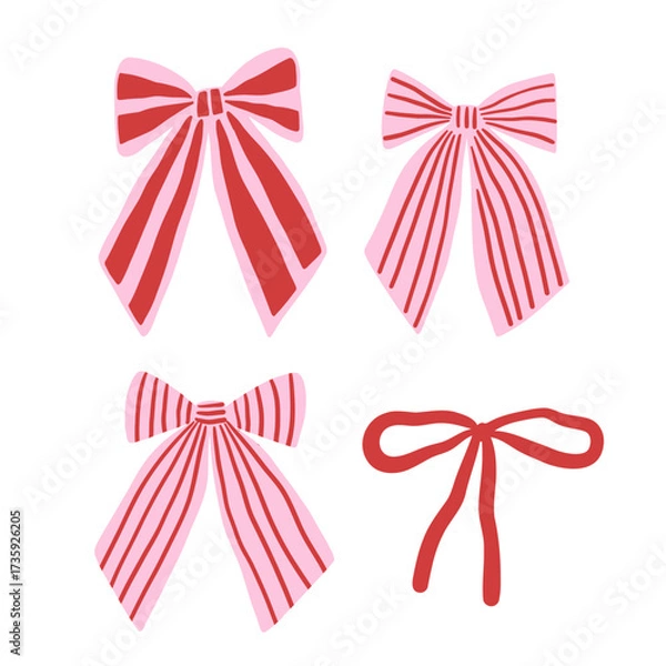 Fototapeta Christmas and New Year decorations design elements. Xmas Decor. Winter holiday ornament with bow. Flat vector illustrations on a white background