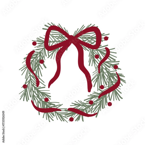 Fototapeta Christmas and New Year decorations design elements. Xmas Decor. Winter holiday ornament with bow. Flat vector illustrations on a white background