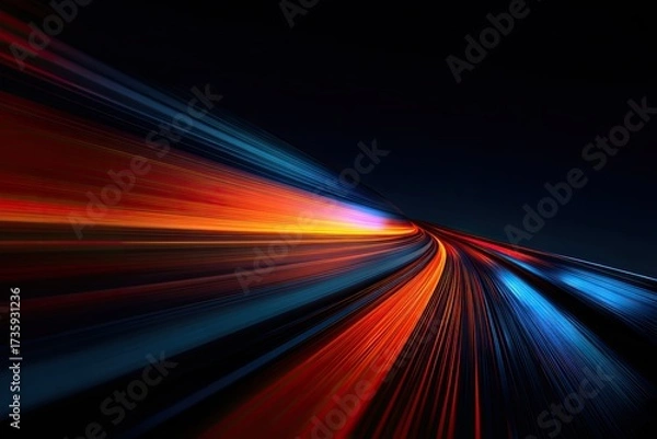 Fototapeta A vibrant abstract depiction, streaks of red, orange, and blue converge on a black backdrop
