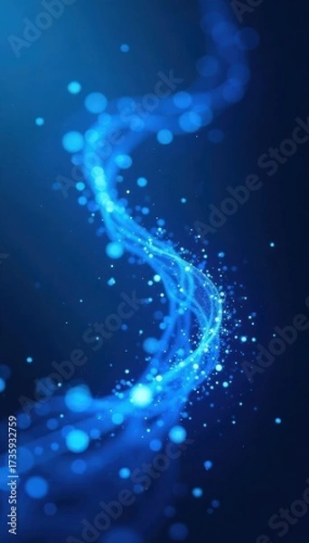 Fototapeta Abstract blue particles swirl, glowing energy , pixels, visual
