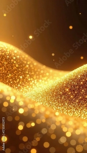 Fototapeta Abstract golden glitter wave, shimmering luxury backdrop, flow, dust, shiny