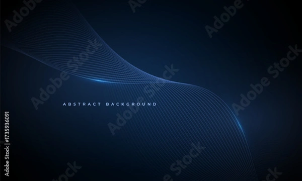 Obraz Abstract dark blue vector background with glowing blue wavy lines.