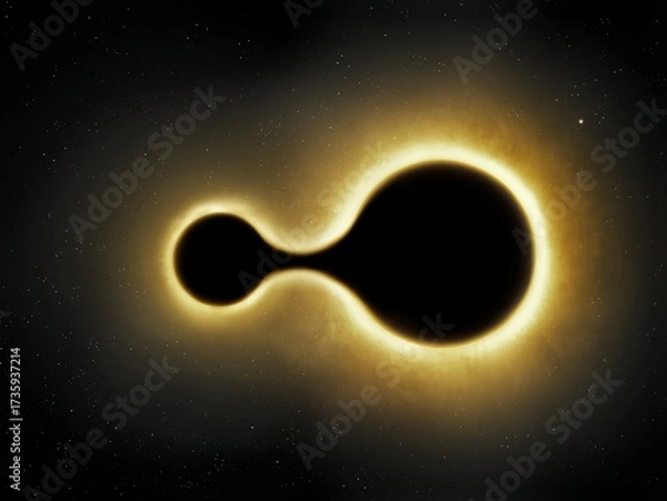 Fototapeta Merger of black holes in space. Gravitational interaction of two singularities. Collision of massive dark stars.