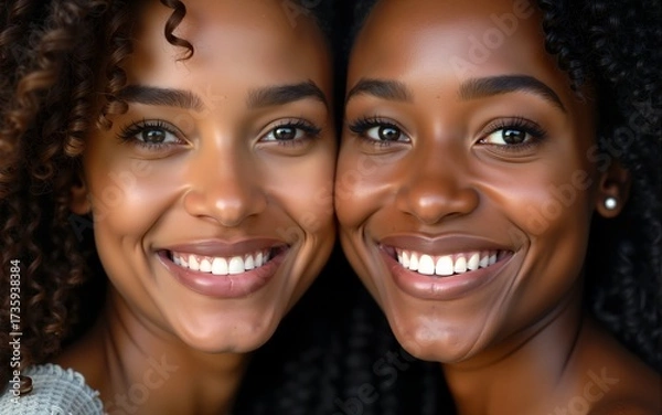 Fototapeta A striking close-up shot of two women from different ethnic backgrounds, symbolizing unity and friendship. High quality