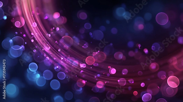 Fototapeta Dynamic abstract blue backdrop, floating pink glowing circles, motion effect, stylish futuristic visual concept