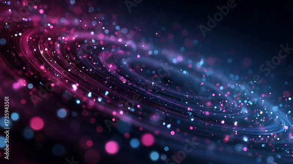 Fototapeta Abstract blue background with glowing pink circles in motion, futuristic light effect, modern digital design backdrop