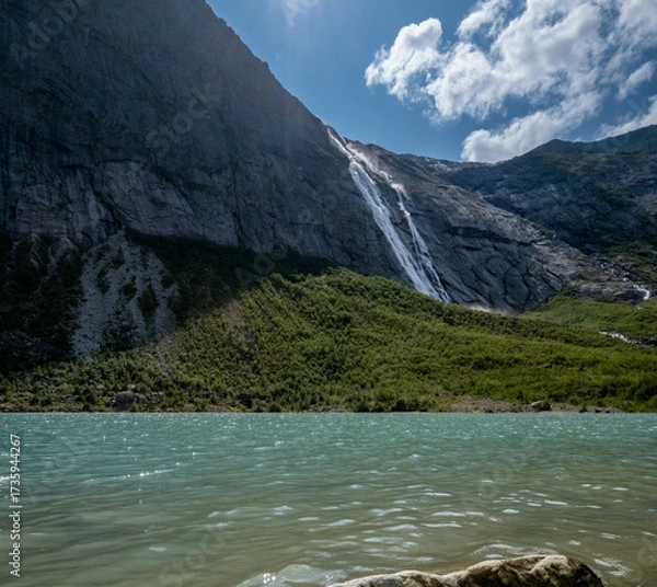 Obraz Briksdal glacier with a mountain lake in the foreground, Norway