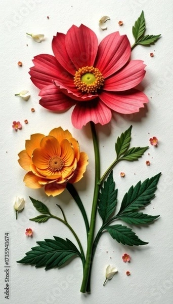 Fototapeta Intricate pressed flower arrangement on textured paper, design, flower