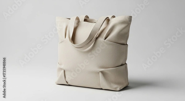 Fototapeta A simple, unadorned beige canvas tote bag with sturdy handles, presented against a clean, neutral background