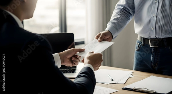 Obraz Formal Resignation Letter Exchange in a Professional Office Setting, Symbolizing Career Change and New Beginnings