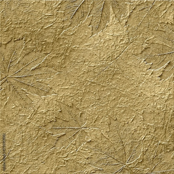Obraz Golden textured leaves, leaf relief on golden texture