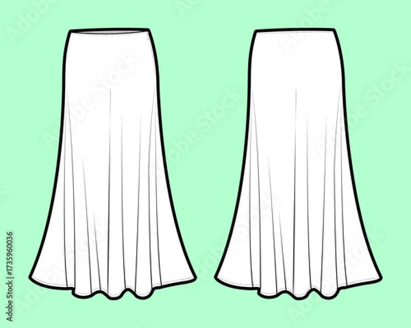 Fototapeta Bias Cut Maxi Skirt with Gentle Flare Hem Technical Flat Sketch