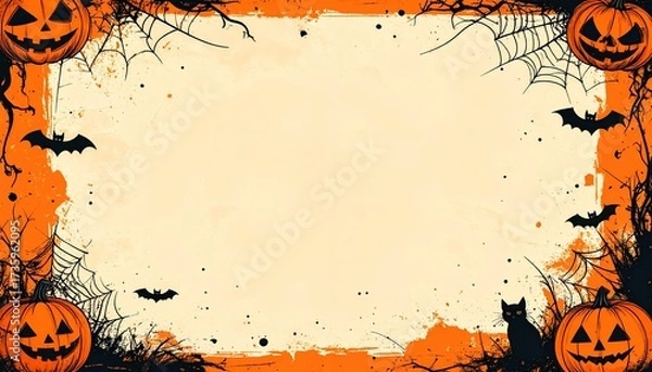 Obraz Vintage Halloween poster background with pumpkin orange beige tones and retro distressed effect