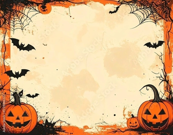 Obraz Vintage Halloween poster background with pumpkin orange beige tones and retro distressed effect