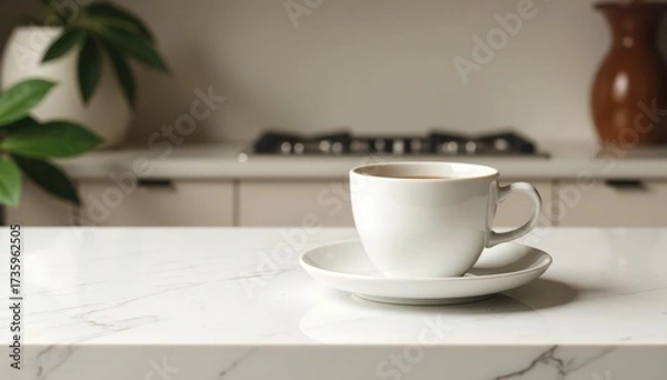 Fototapeta Luxurious white granite surface, tea, empty space for products, visual merchandising, image