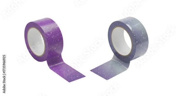 Obraz Two rolls of washi tape with purple and blue galaxy patterns, ideal for craft projects and creative decoration