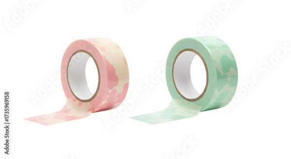 Fototapeta Two rolls of decorative pastel washi tape with cloud patterns, perfect for crafts and scrapbooking projects