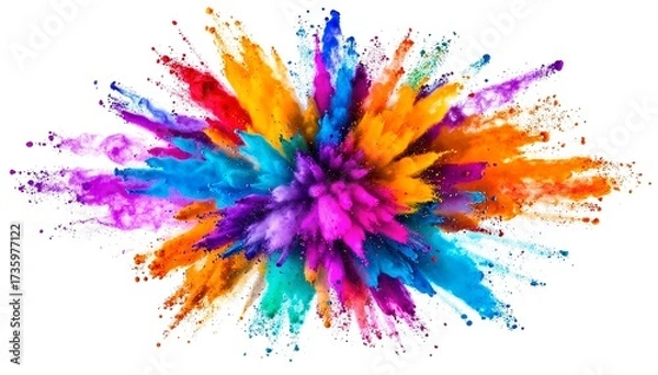 Fototapeta A vibrant array of colorful paint splashes in various hues, including red, blue, yellow, and green, artistically scattered across a clean white background.