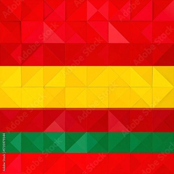 Fototapeta A vibrant representation of the Zimbabwean flag, featuring bold green, yellow, black, red, and white stripes, with a striking bird emblem on a triangle.