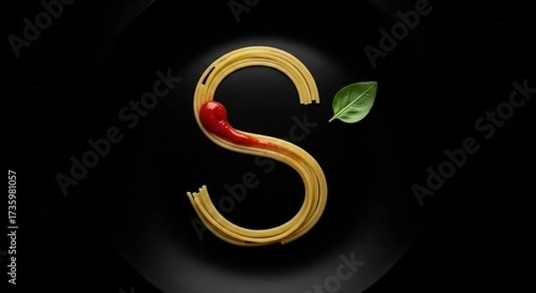 Obraz Creative dish presentation featuring spaghetti shaped like a letter on a dark plate