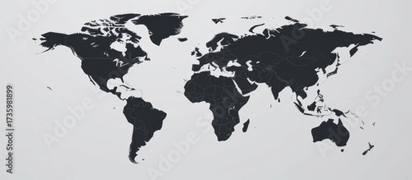 Obraz Minimalist world map global concept black and white modern style simple design geography educational wall art elegant decor