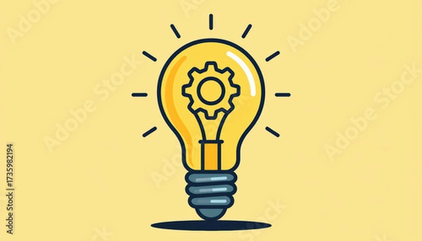 Obraz Bright yellow light bulb with gear inside symbolizing innovation and idea