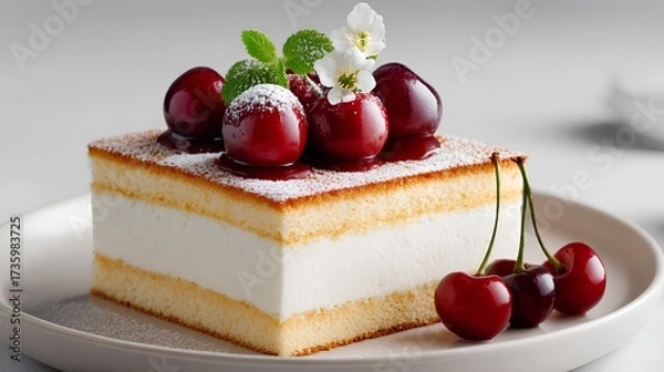 Fototapeta Cherry Cream Sponge Cake
