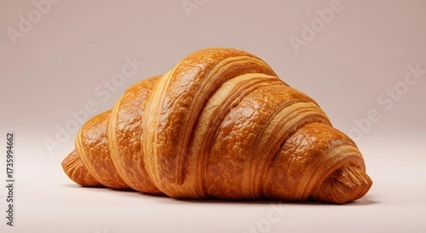 Obraz Freshly baked golden croissant with flaky buttery layers, classic French pastry served warm, perfect for breakfast, brunch, or café snack, symbolizing indulgence, comfort, and traditional bakery delig