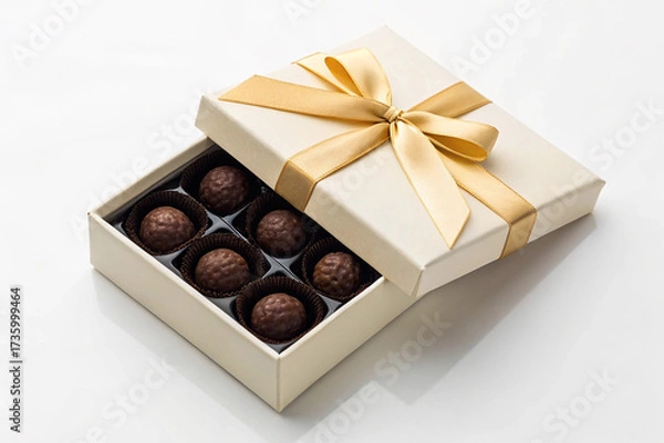 Fototapeta Small Set of Homemade Chocolate Pralines in an Open Present Box