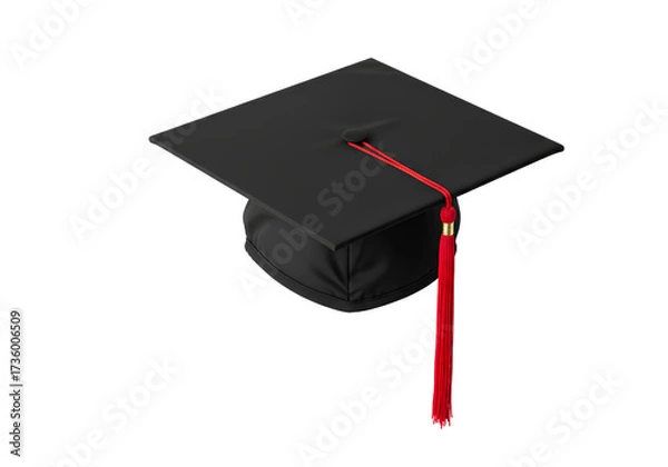 Fototapeta Black Graduation Cap with Red Tassel on Transparent Background