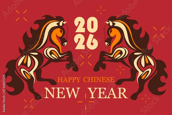 Fototapeta Happy New Year. Chinese New Year. Year of the Horse 2026. Horse background. Vector illustration.