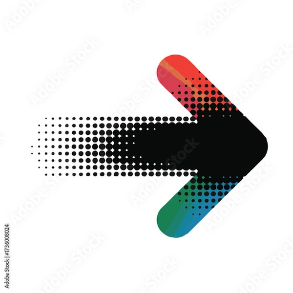 Fototapeta Abstract arrow graphic with halftone effect and gradient, isolated on white background technology background