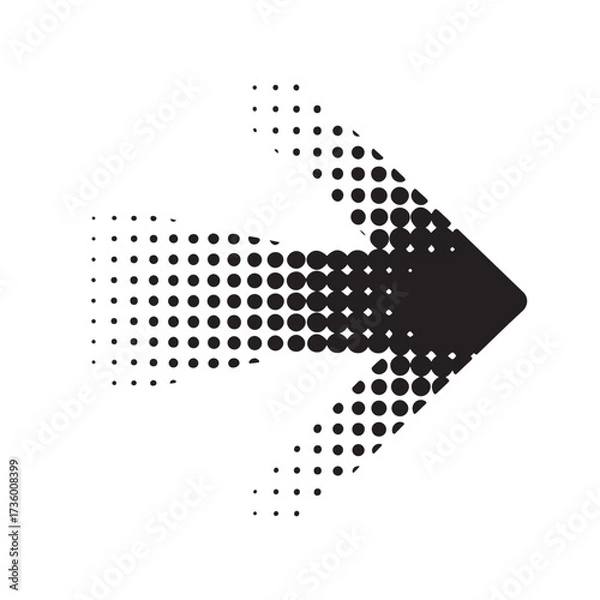 Fototapeta Black and white arrow graphic with halftone effect, isolated on white background technology background