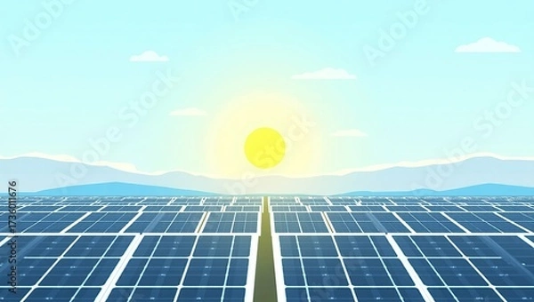 Obraz Solar Panels Landscape Sunrise.
