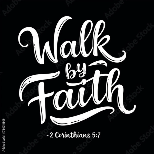 Obraz Walk by Faith handwritten calligraphy with a black background, conveying a message of hope and belief.