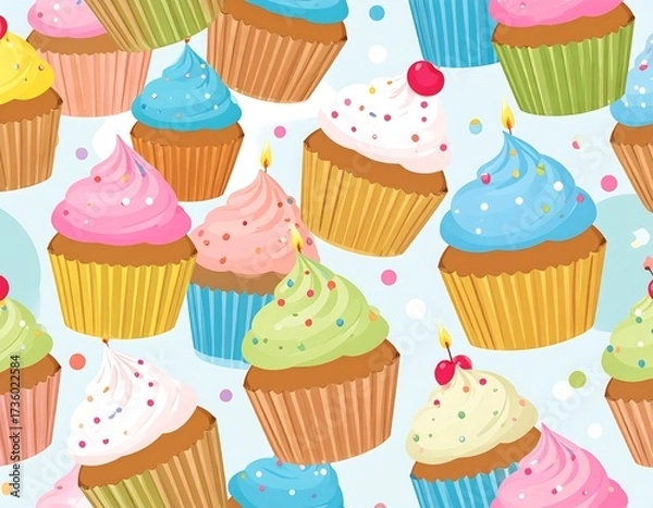 Fototapeta Seamless pattern of colorful cupcakes