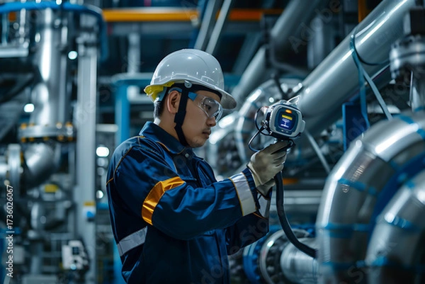 Fototapeta 計測機器を使用して工業設備を検査する技術者
